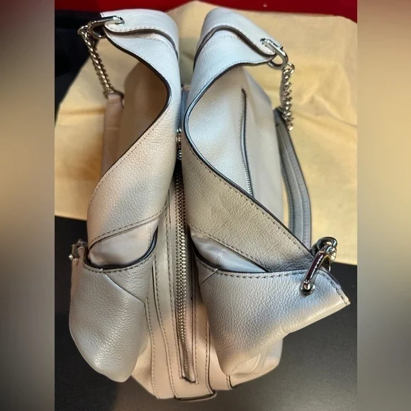 Michael Kors Large Pearl Gray Leather Double Chain Handle Shoulder Bag - Picture 12 of 16